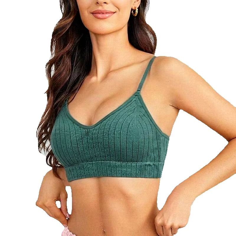 Women Ribbed Knit Wireless Bra - Bralette Wireless Soft ulasan dan harga