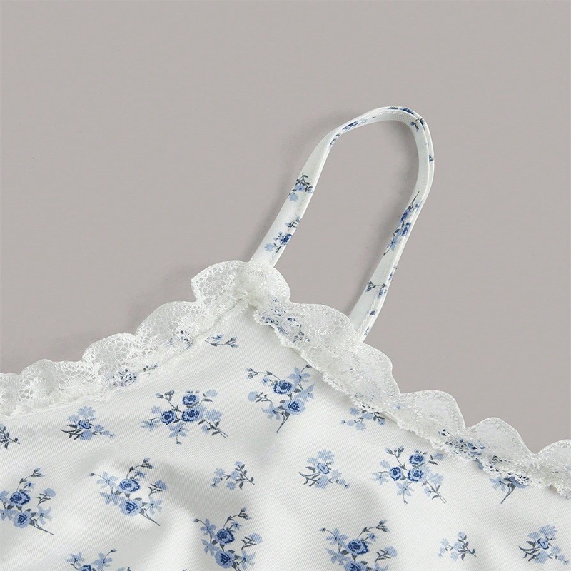 Summer Women Floral Print Lace - Cami Top Lace ulasan dan harga