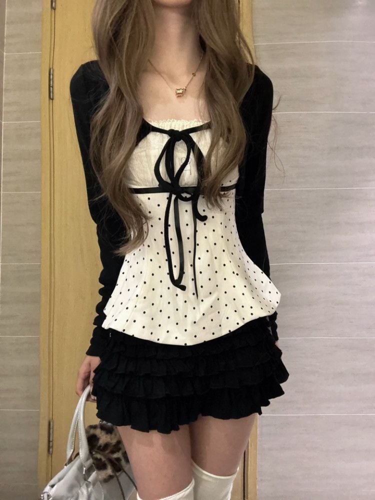 Korean Fashion Polka Dots Lace - Cami Top Lace ulasan dan harga