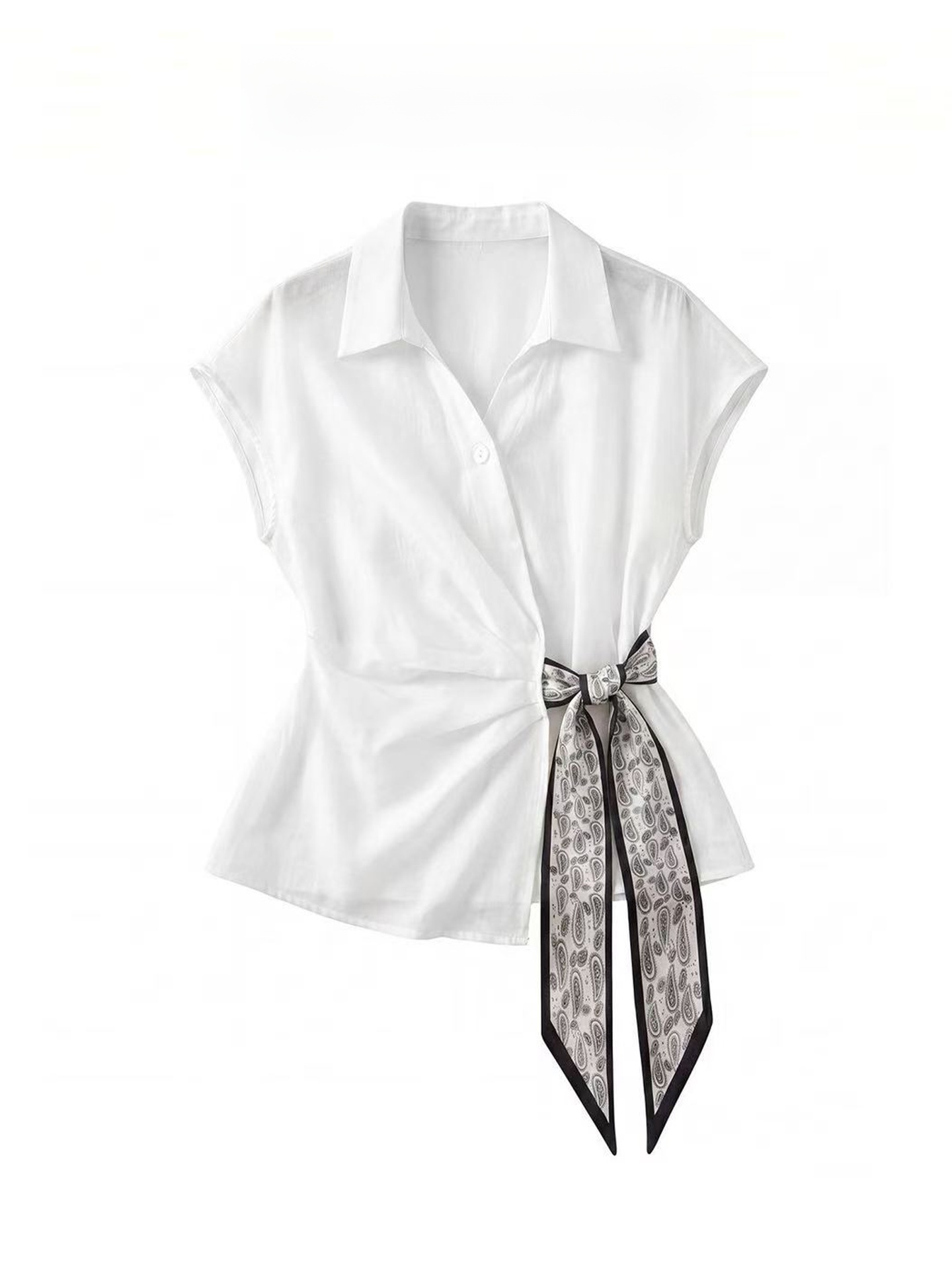 Elegant White Short Sleeve Shi - Corset Waist Cinch ulasan dan harga